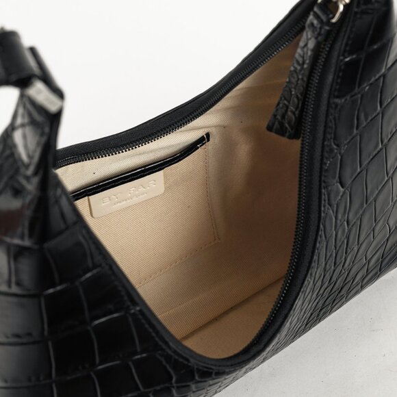 BY FAR Amber Baby Black Crocodile-Embossed Leather Shoulder Bag - Picture 10 of 11